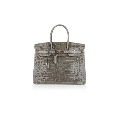 HERMES MASTER BIRKIN 35 BAG GRIS TOURTERELLE POROSUS CROCODILE WITH GOLD HARDWARE (35*25*18cm)